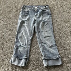 Y2K Southpole Capri Jeans Juniors 3 Light Wash Cuffed Distressed Stretch Denim